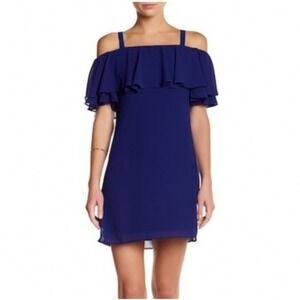 Eliza J Royal Blue Cold Shoulder Ruffle Chiffon Dress‎ Size 14